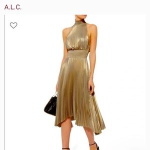 NWT A.L.C Gold Metallic Pleated Renzo Dress (Size 6)